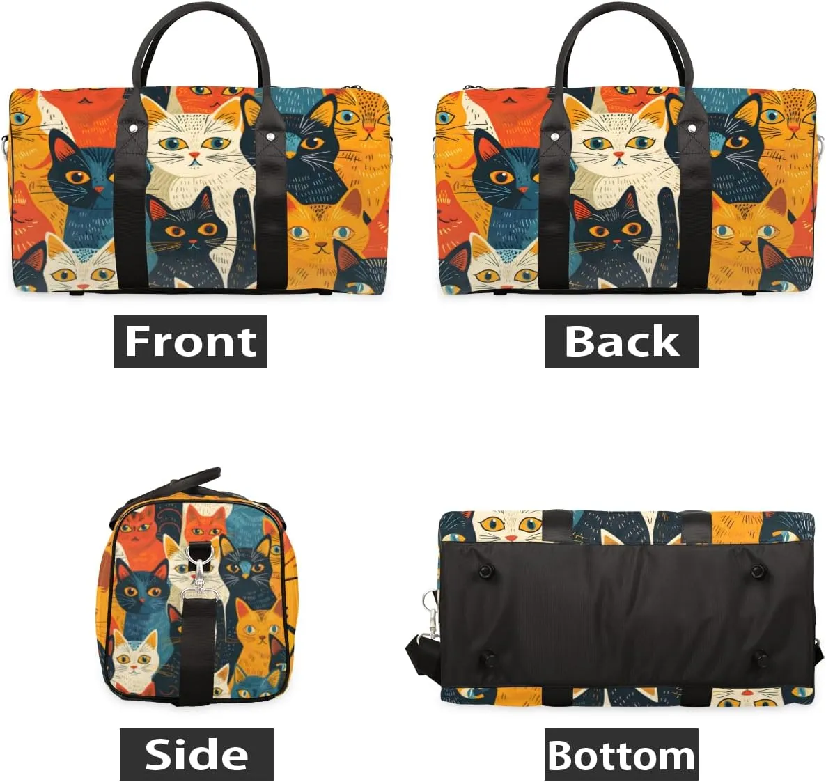 Retro Boho Cat Travel Duffle Bag for Women Men Gym Duffel Foldable Bag Waterproof Weekender Vintage Rustic Duffle Tote