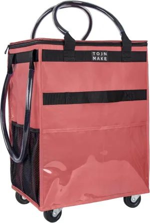 Reusable Grocery Bag On Wheels Shopping Trolley with 8 Pockets and Zipper Cover Foldable Rolling Tote, Heavy Duty Handles, Carries Up to 66 LBS (Large, Pink)
