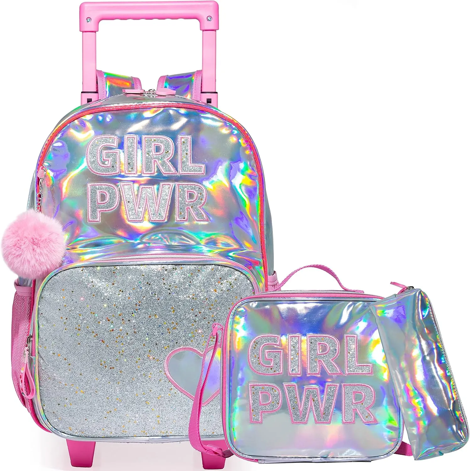Rolling Backpack for Girls Kids Backpack with Wheels for Elementary Kindergarten Girls Wheeled Backpack Carry on Luggage Rolling Backpack with Lunch Bag