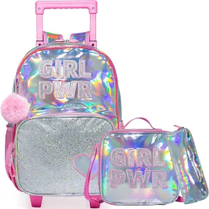 Rolling Backpack for Girls Kids Backpack with Wheels for Elementary Kindergarten Girls Wheeled Backpack Carry on Luggage Rolling Backpack with Lunch Bag