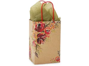Romantic Blooms Kraft Paper Gift Bags: 25 Pack / Rose 5.25x3.50x8.25"