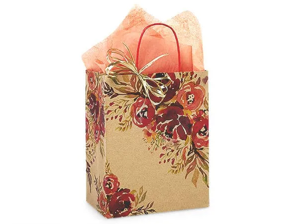 Romantic Blooms Kraft Paper Gift Bags: 25 Pack / Rose 5.25x3.50x8.25"