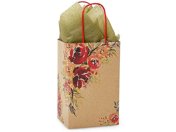 Romantic Blooms Kraft Paper Gift Bags: 25 Pack / Rose 5.25x3.50x8.25"