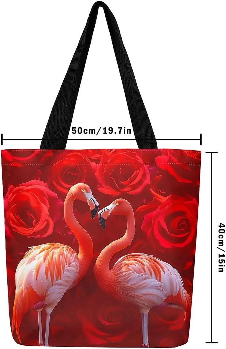 Rose Canvas Tote Bag,Garden Flowers Dragonfly Travel Toiletry Bag Rustic Aesthetic Animal Reusable Shoulder Bag