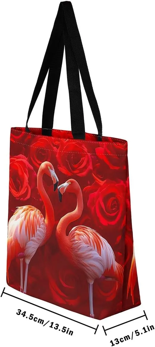 Rose Canvas Tote Bag,Garden Flowers Dragonfly Travel Toiletry Bag Rustic Aesthetic Animal Reusable Shoulder Bag