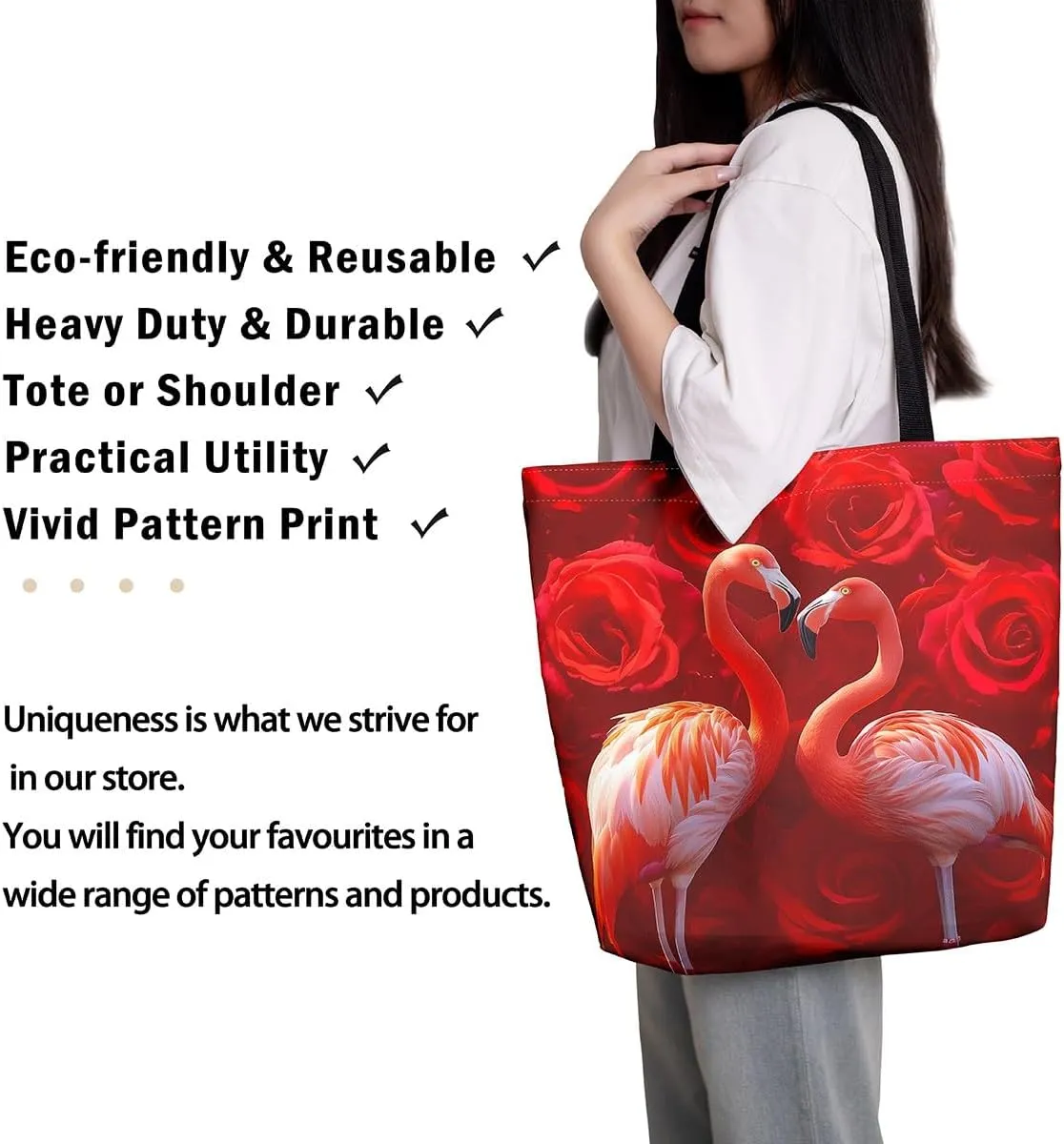 Rose Canvas Tote Bag,Garden Flowers Dragonfly Travel Toiletry Bag Rustic Aesthetic Animal Reusable Shoulder Bag