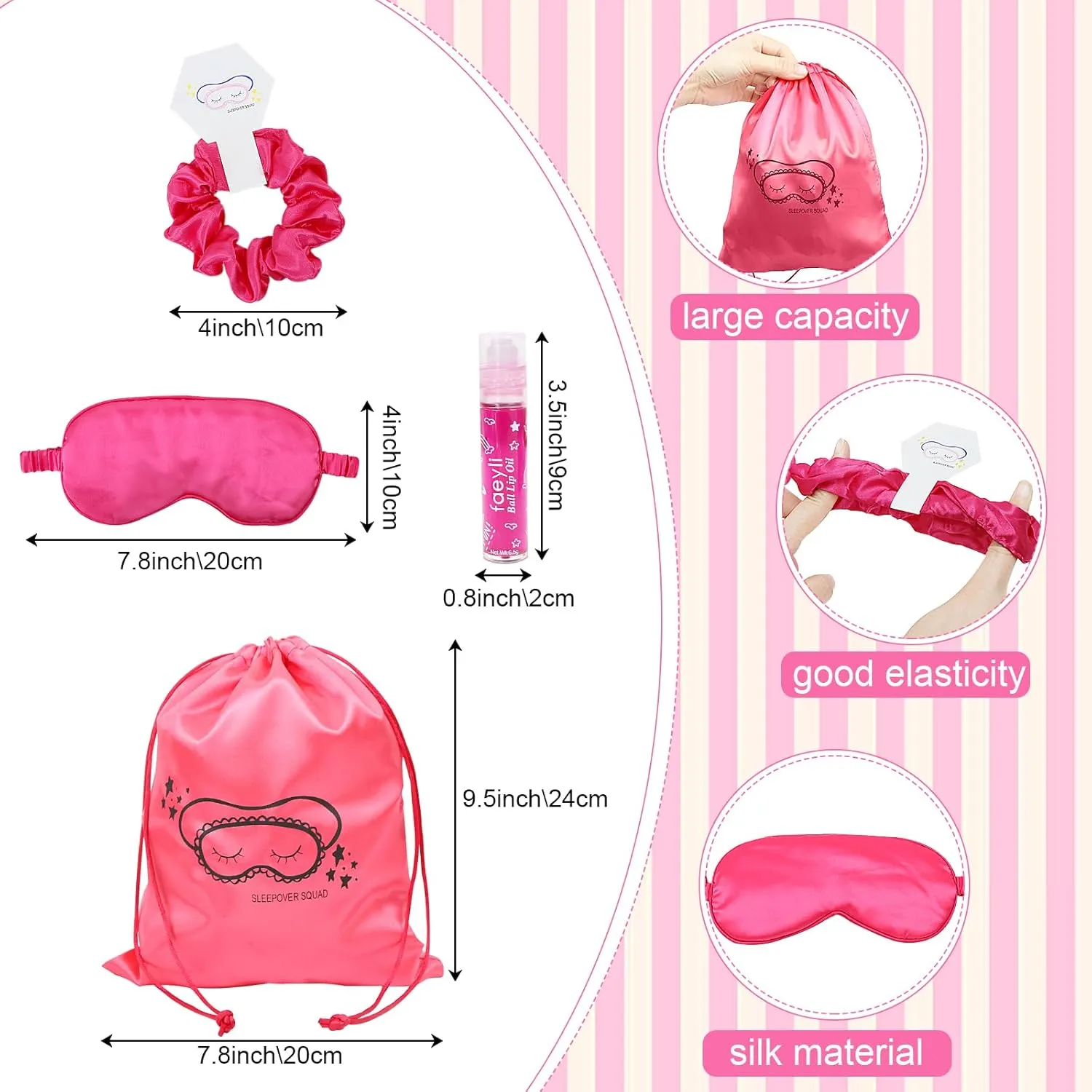 Rose Red Sleepover Party Supplies for Women 32 Pcs Slumber Party Supplies with Satin Eye Mask Satin Hair Scrunchies Lip Gloss Gift Bag for Sleepover Slumber Party