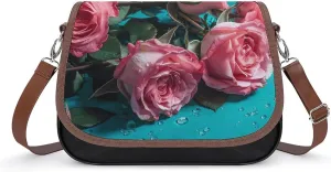 Roses on Table Shoulder Bags PU Leather Shoulder Handbag Large Capacity Crossbody Bag for Women