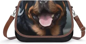 Rottweiler Dogs Tongue Head Shoulder Bags PU Leather Shoulder Handbag Large Capacity Crossbody Bag for Women