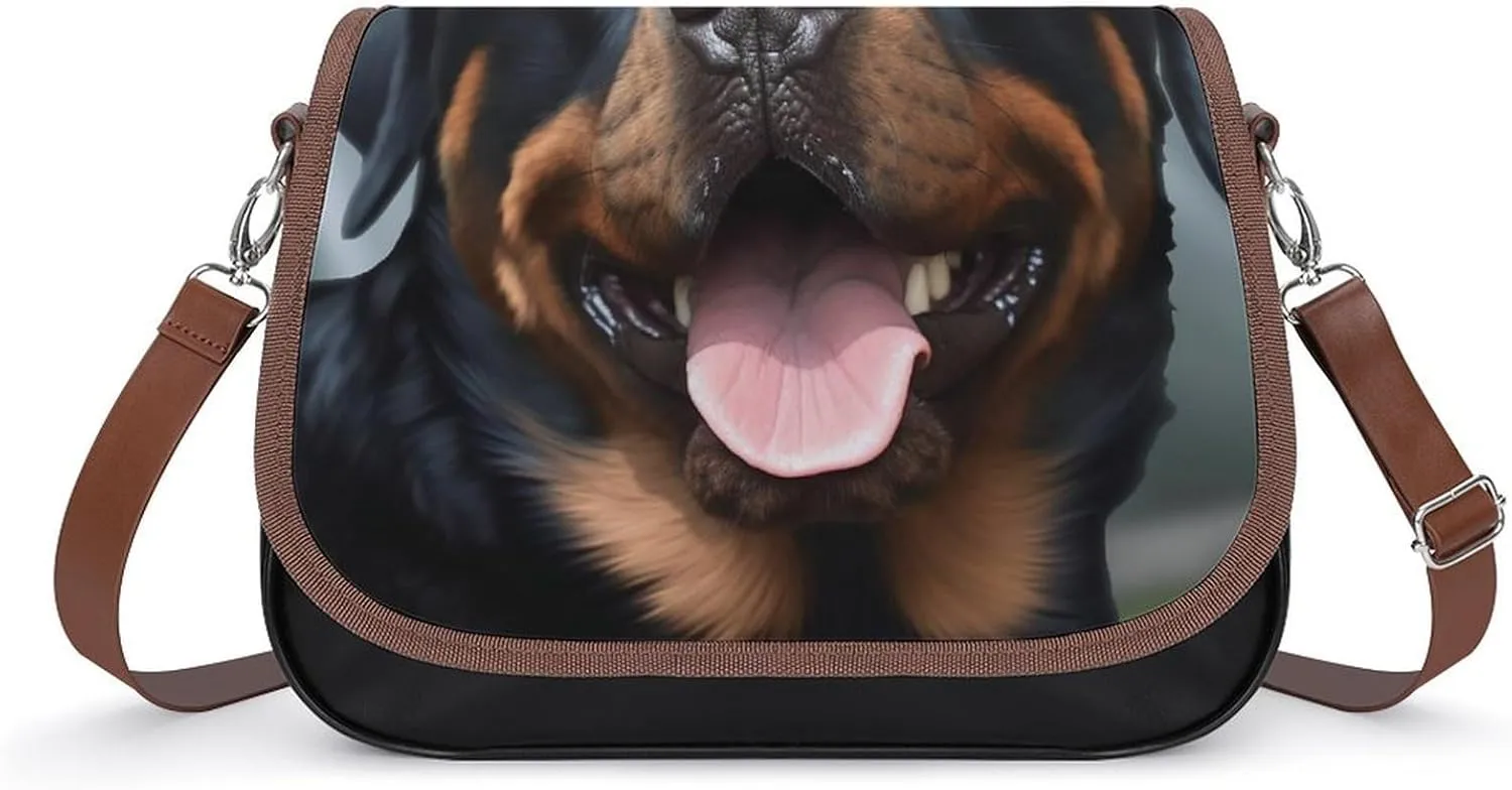 Rottweiler Dogs Tongue Head Shoulder Bags PU Leather Shoulder Handbag Large Capacity Crossbody Bag for Women