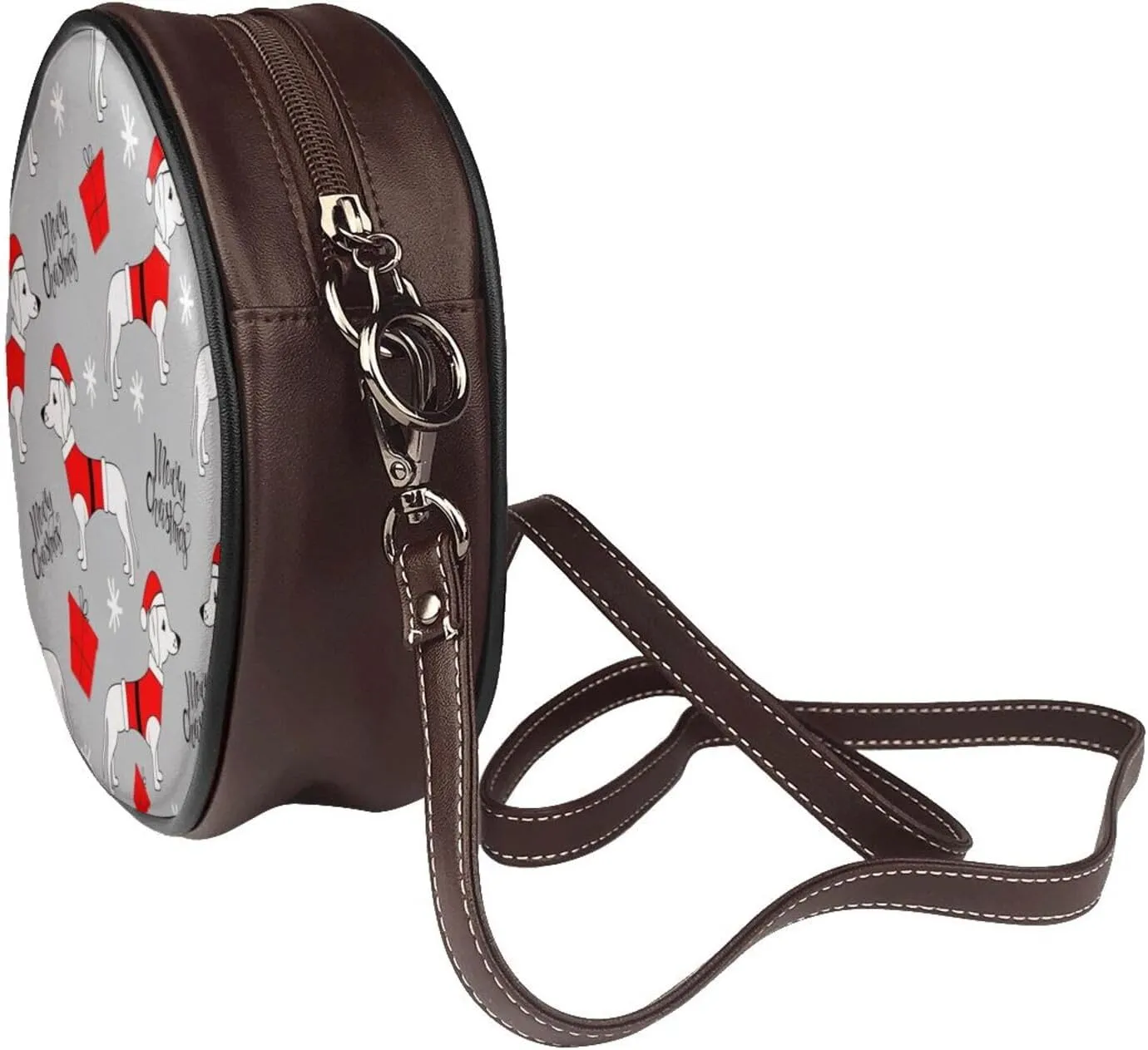 Round Crossbody Bags for Women, Faux Leather Circle Purse Zipper Small Shoulder Bag with Adjustable Straps