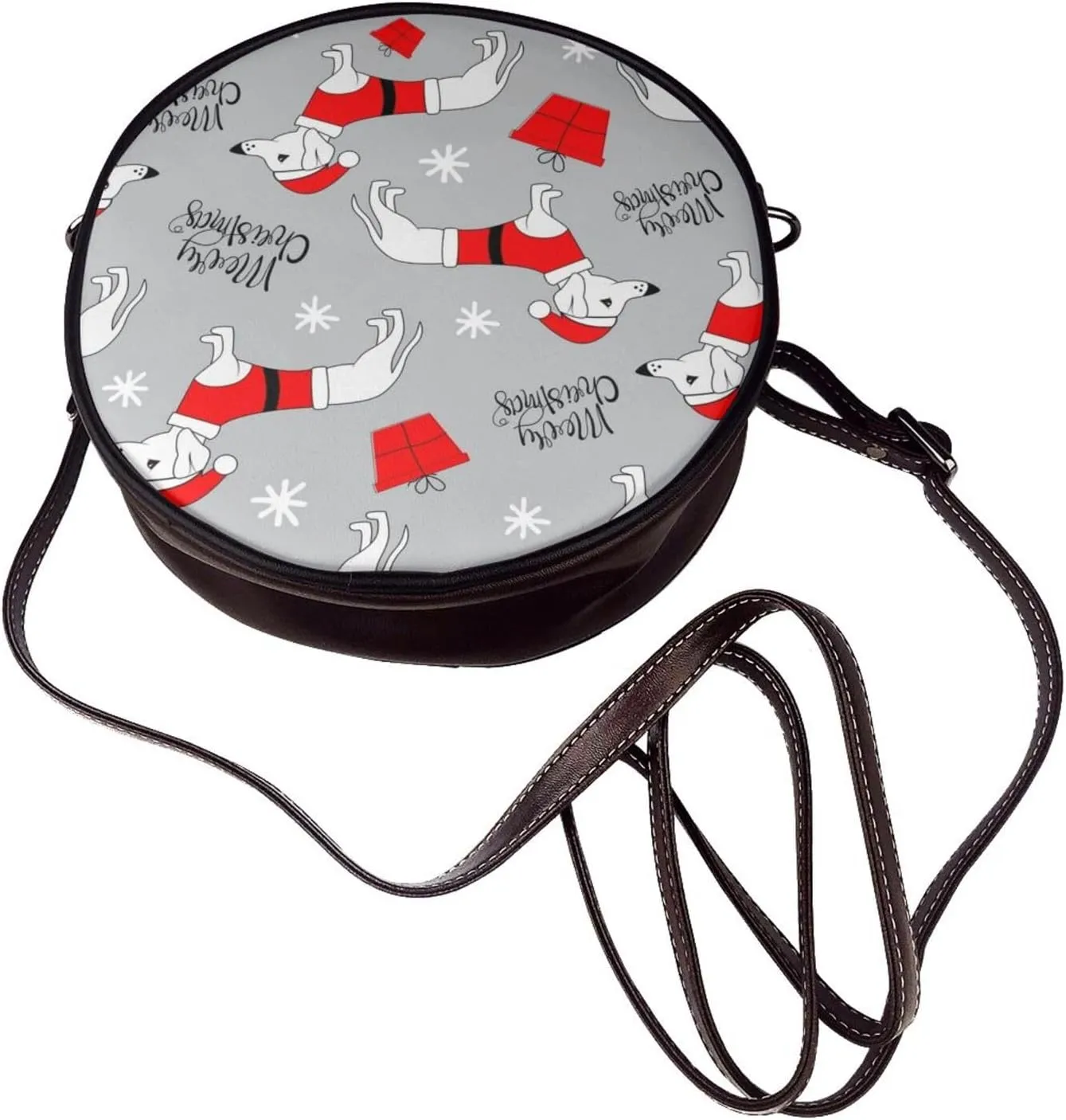 Round Crossbody Bags for Women, Faux Leather Circle Purse Zipper Small Shoulder Bag with Adjustable Straps