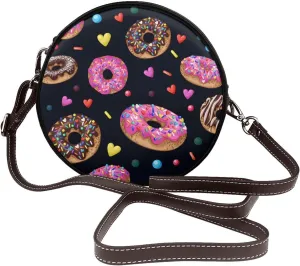 Round Crossbody Bags for Women, Faux Leather Circle Purse Zipper Small Shoulder Bag with Adjustable Straps