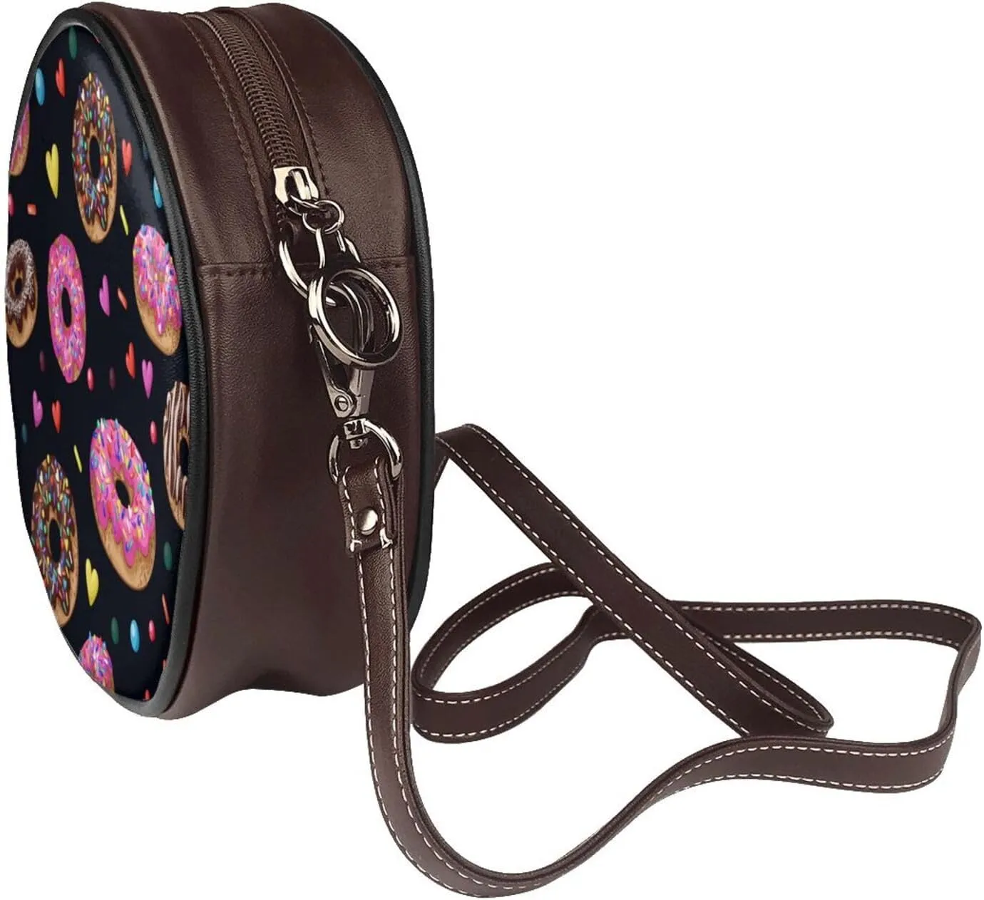 Round Crossbody Bags for Women, Faux Leather Circle Purse Zipper Small Shoulder Bag with Adjustable Straps