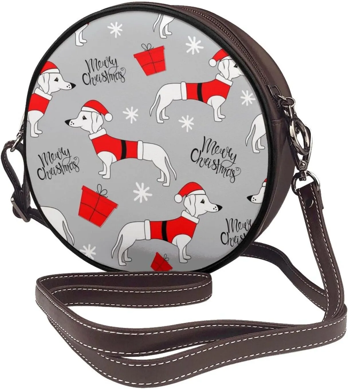 Round Crossbody Bags for Women, Faux Leather Circle Purse Zipper Small Shoulder Bag with Adjustable Straps