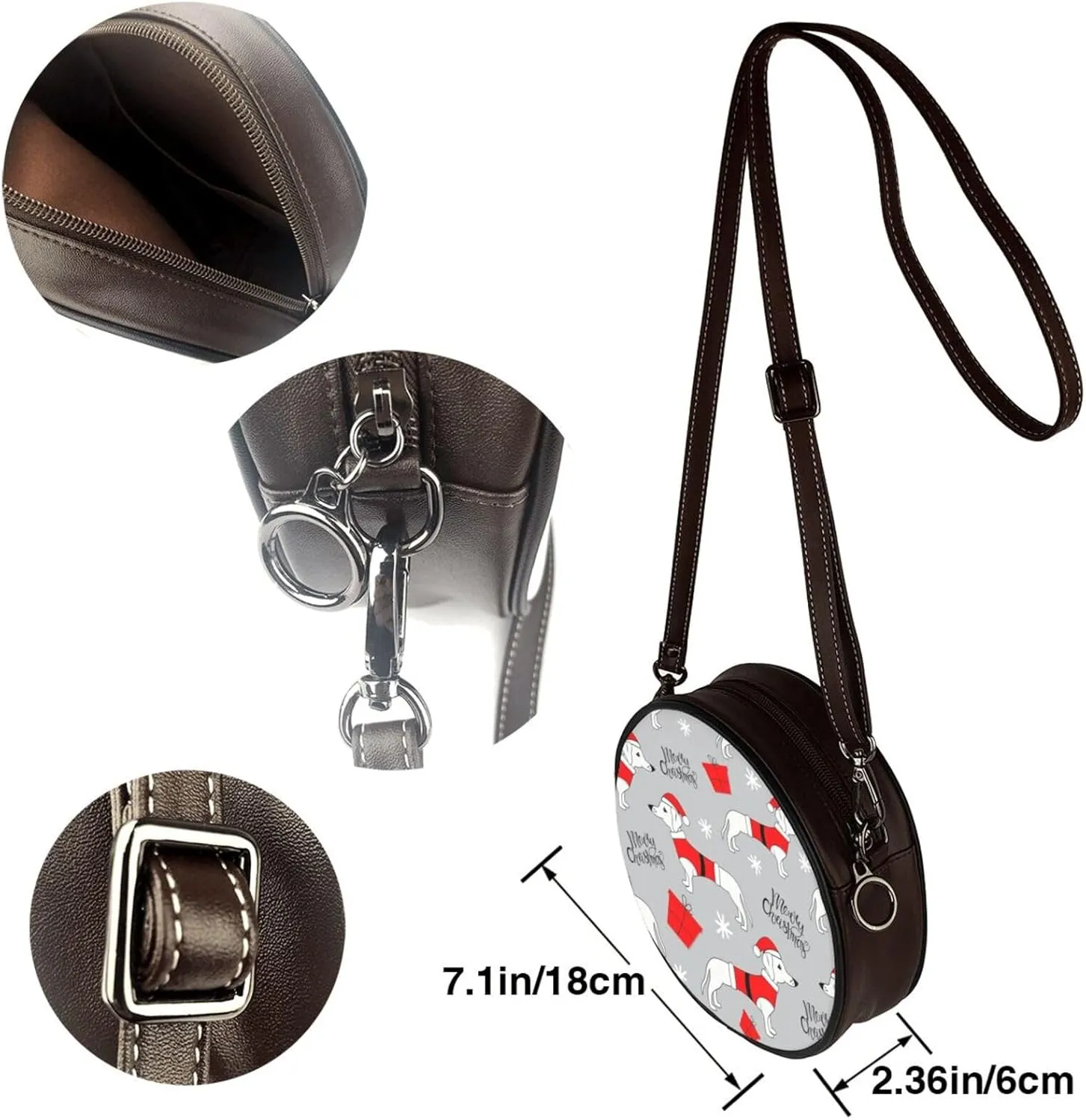 Round Crossbody Bags for Women, Faux Leather Circle Purse Zipper Small Shoulder Bag with Adjustable Straps