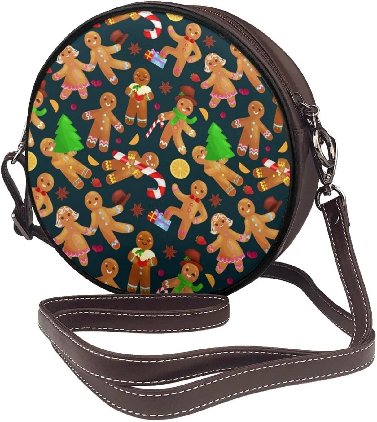 Round Faux Leather Crossbody Shoulder Sling Bag for Women