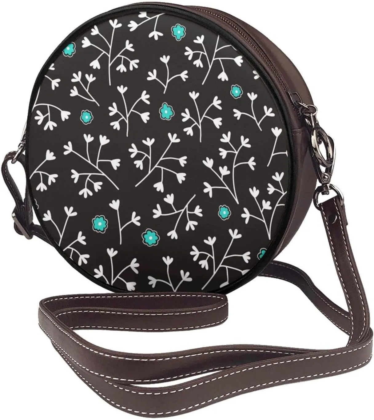 Round Faux Leather Crossbody Shoulder Sling Bag for Women