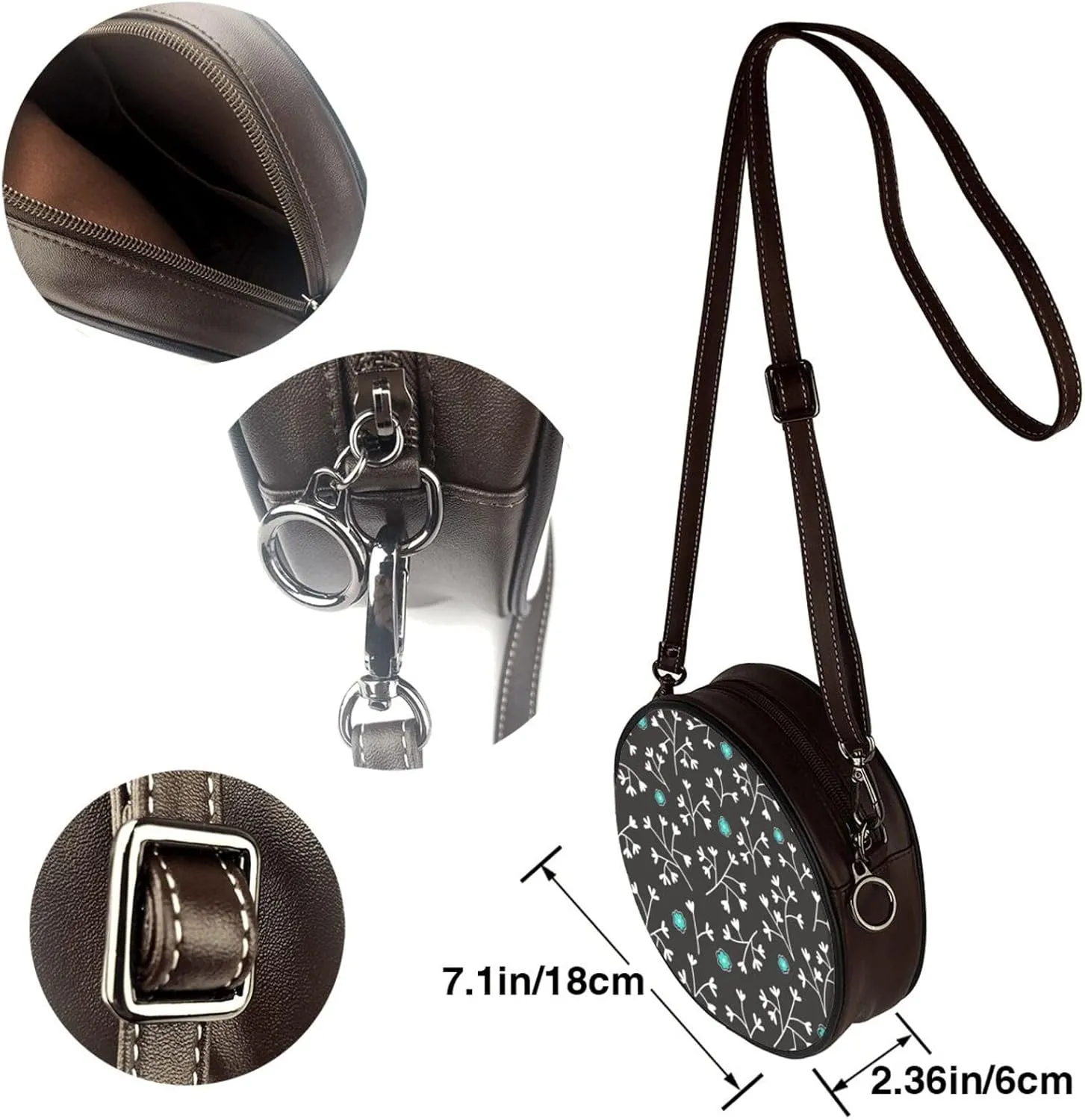 Round Faux Leather Crossbody Shoulder Sling Bag for Women