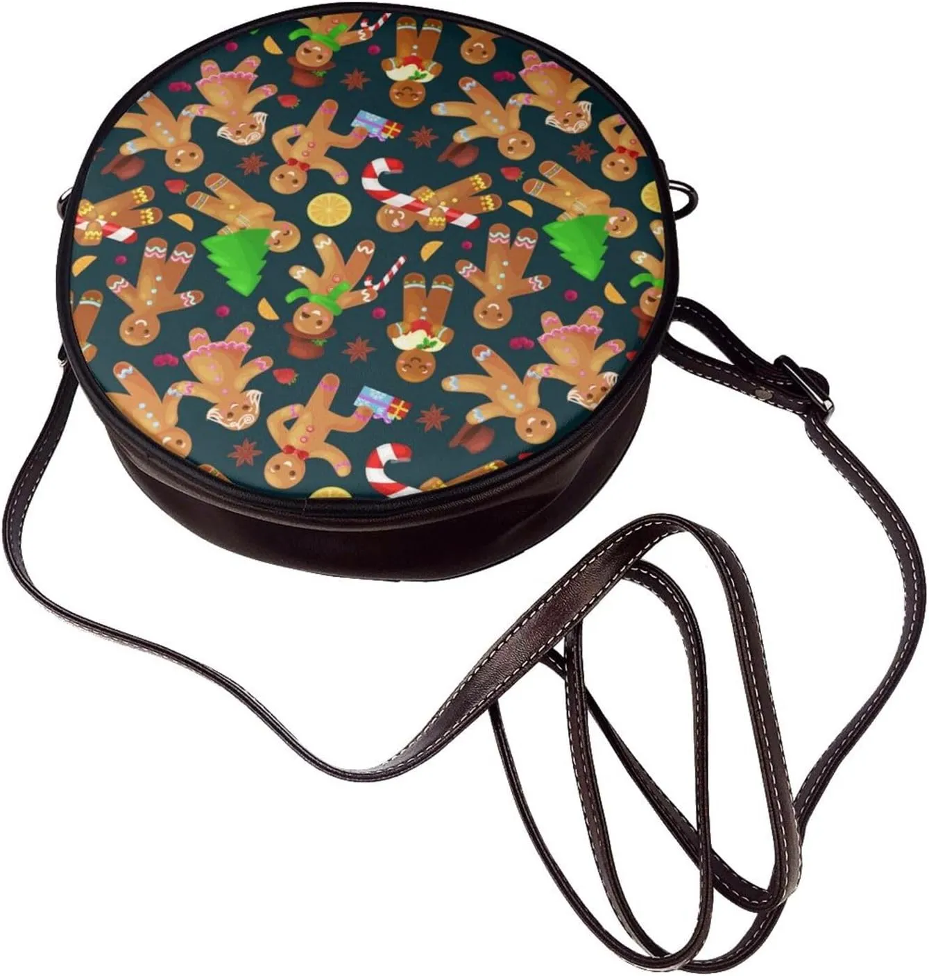 Round Faux Leather Crossbody Shoulder Sling Bag for Women