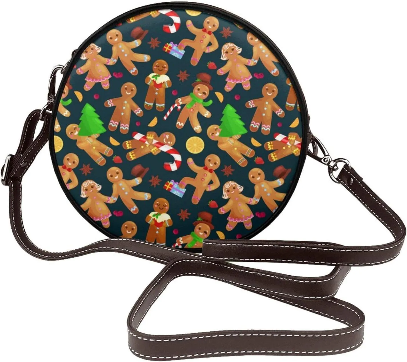 Round Faux Leather Crossbody Shoulder Sling Bag for Women