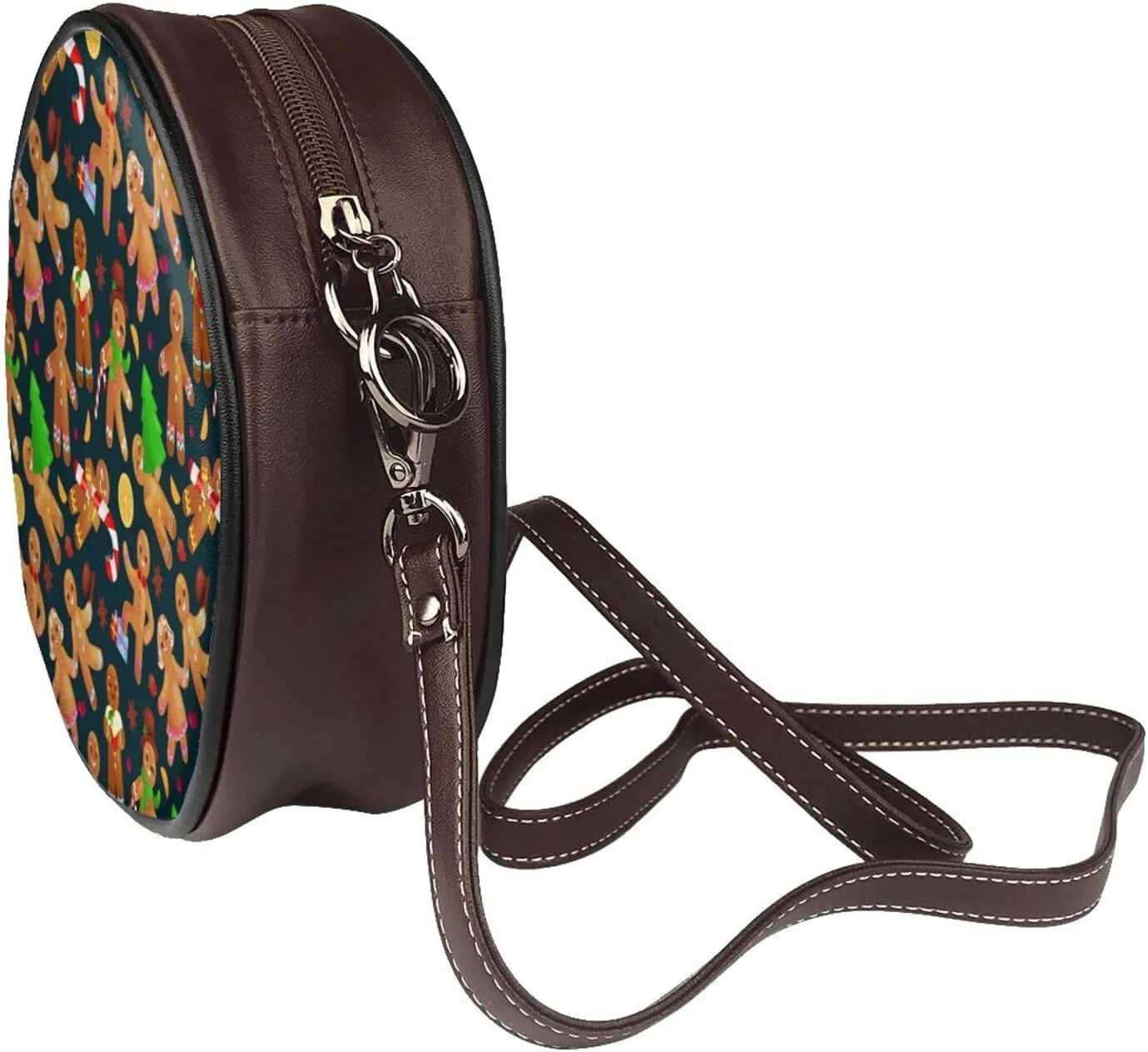 Round Faux Leather Crossbody Shoulder Sling Bag for Women