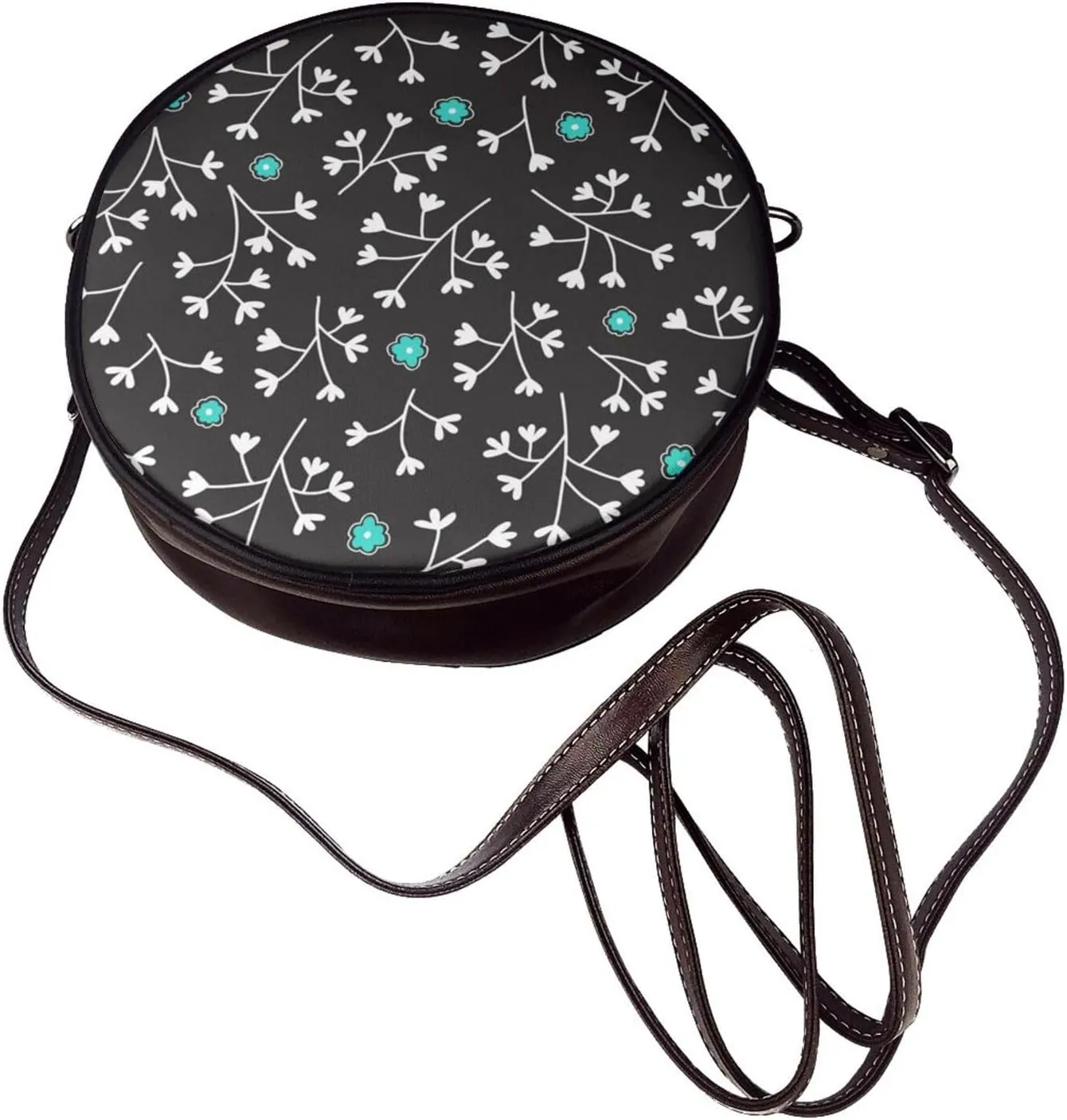 Round Faux Leather Crossbody Shoulder Sling Bag for Women