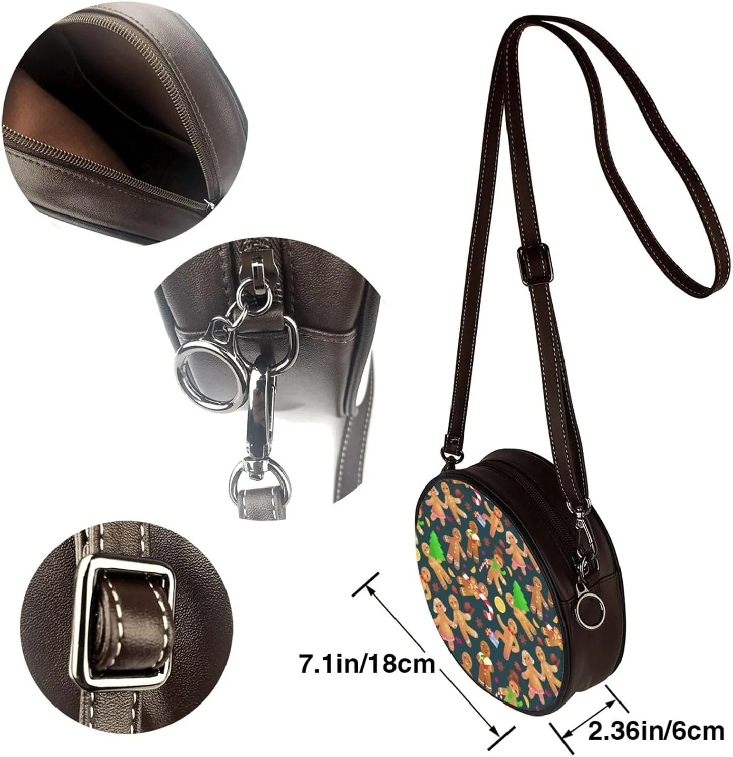 Round Faux Leather Crossbody Shoulder Sling Bag for Women