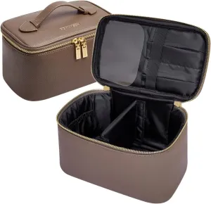 ROWNYEON Large Capacity Cosmetic Bags for Women, Waterproof Leather Portable Toiletry Bag, Hard Shell Brushes Makeup Organizer Travel Essentials Makeup Case With Handle and Divider