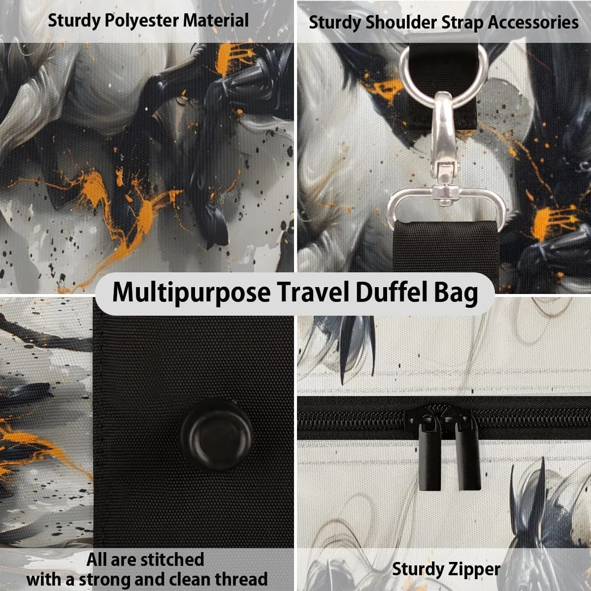 Running Horse Travel Duffle Bag for Women Men Gym Duffel Foldable Bag Waterproof Weekender Rustic Watercolor Duffle Tote