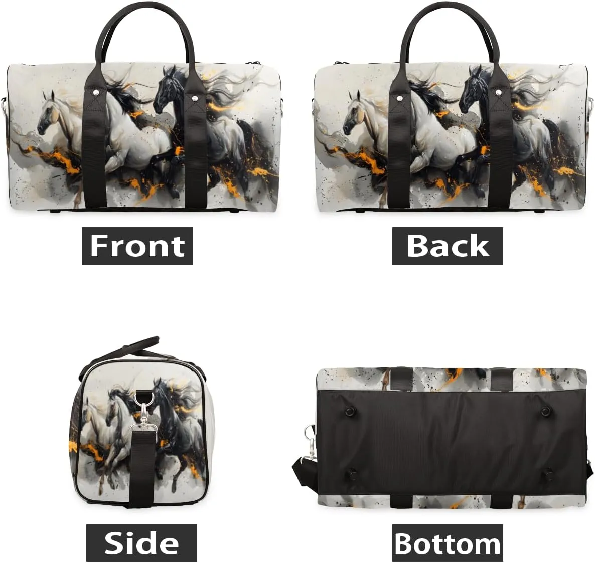 Running Horse Travel Duffle Bag for Women Men Gym Duffel Foldable Bag Waterproof Weekender Rustic Watercolor Duffle Tote