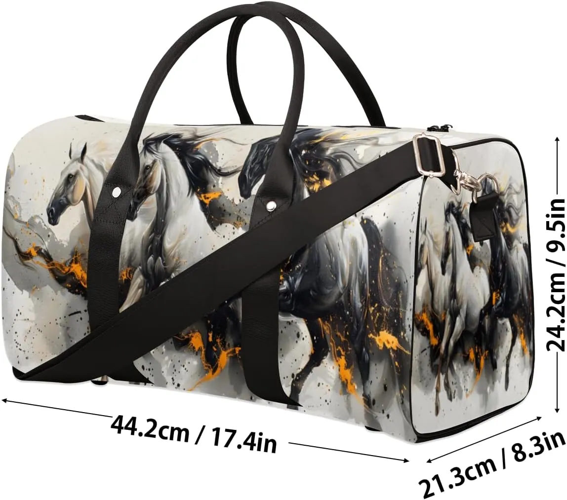 Running Horse Travel Duffle Bag for Women Men Gym Duffel Foldable Bag Waterproof Weekender Rustic Watercolor Duffle Tote