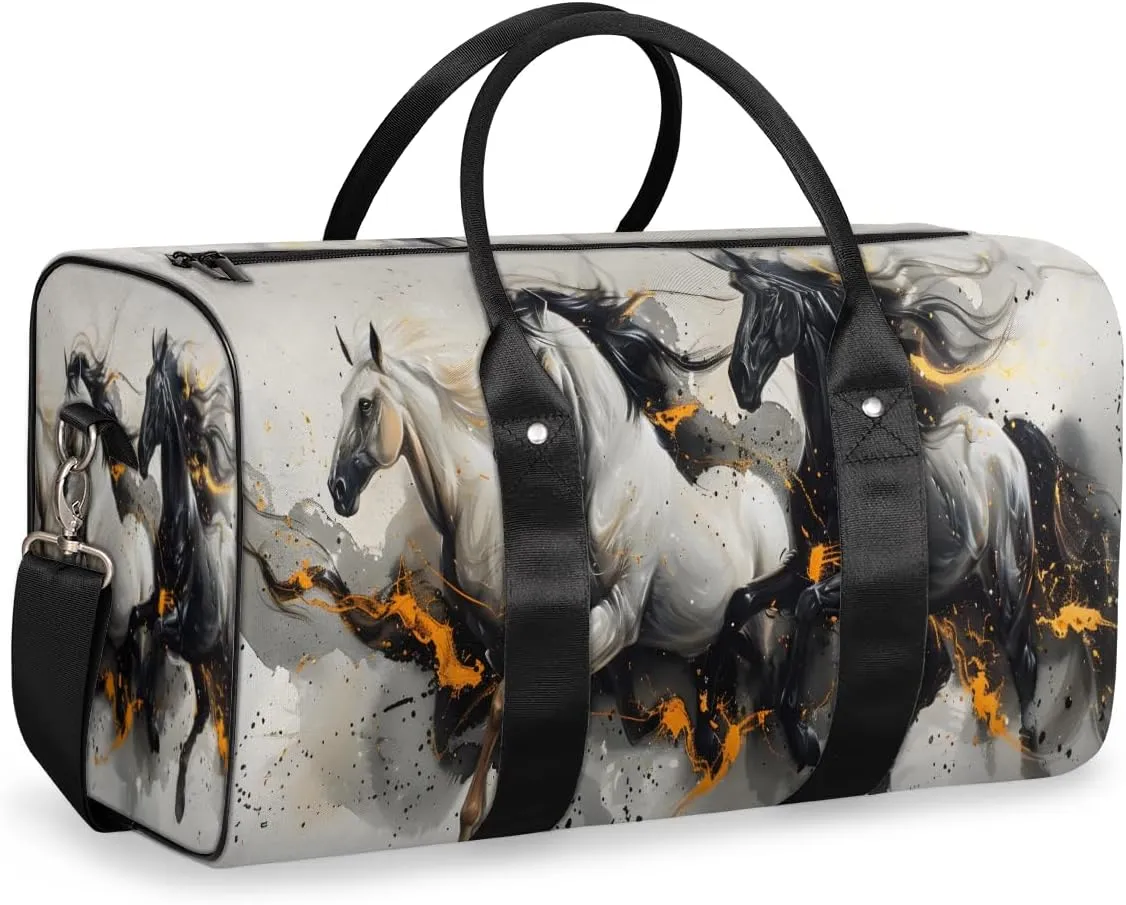 Running Horse Travel Duffle Bag for Women Men Gym Duffel Foldable Bag Waterproof Weekender Rustic Watercolor Duffle Tote