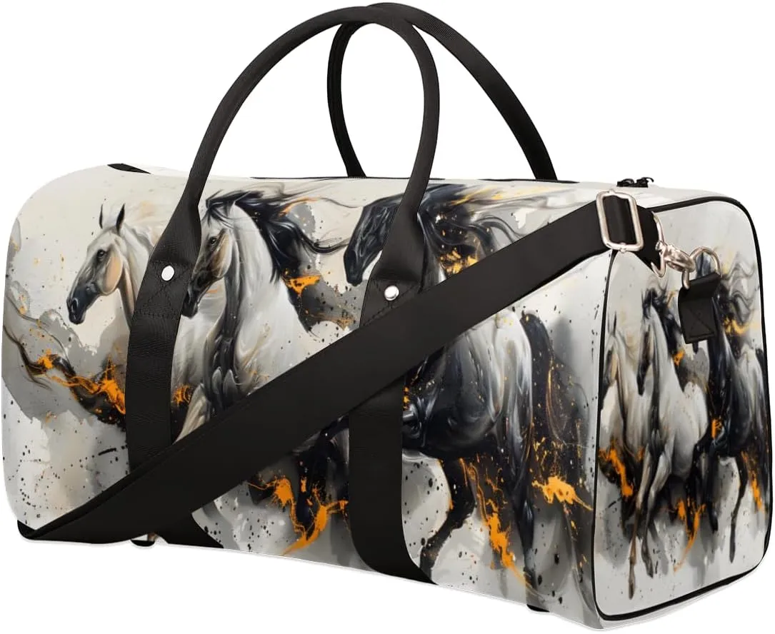 Running Horse Travel Duffle Bag for Women Men Gym Duffel Foldable Bag Waterproof Weekender Rustic Watercolor Duffle Tote