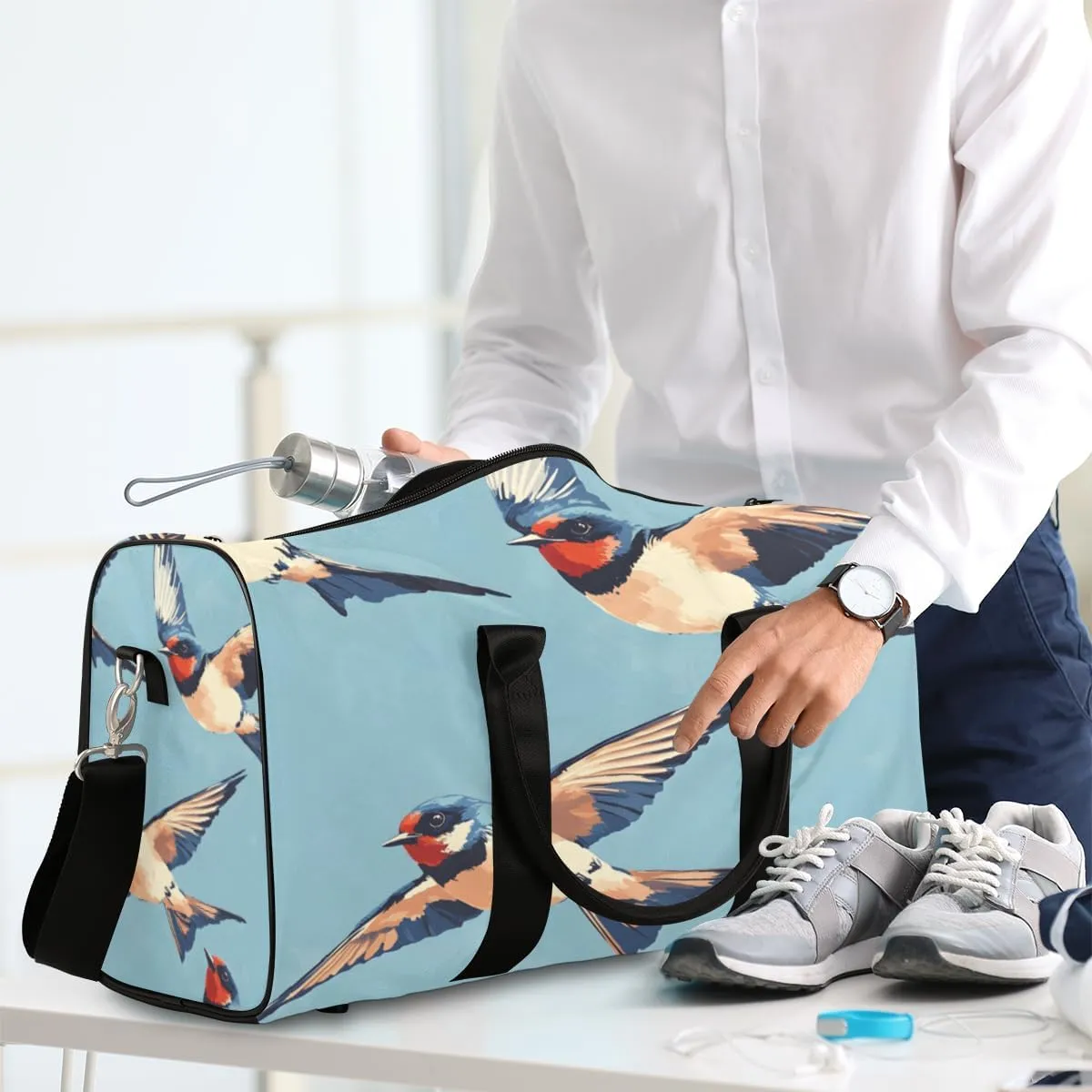 Rustic Birds Travel Duffle Bag for Women Men Gym Duffel Foldable Bag Waterproof Weekender Farmhouse Animal Duffle Tote
