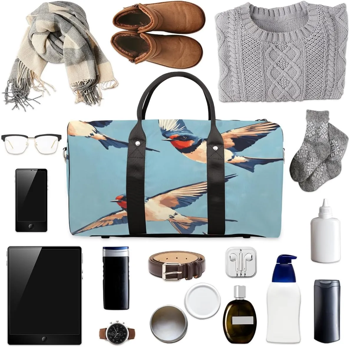 Rustic Birds Travel Duffle Bag for Women Men Gym Duffel Foldable Bag Waterproof Weekender Farmhouse Animal Duffle Tote