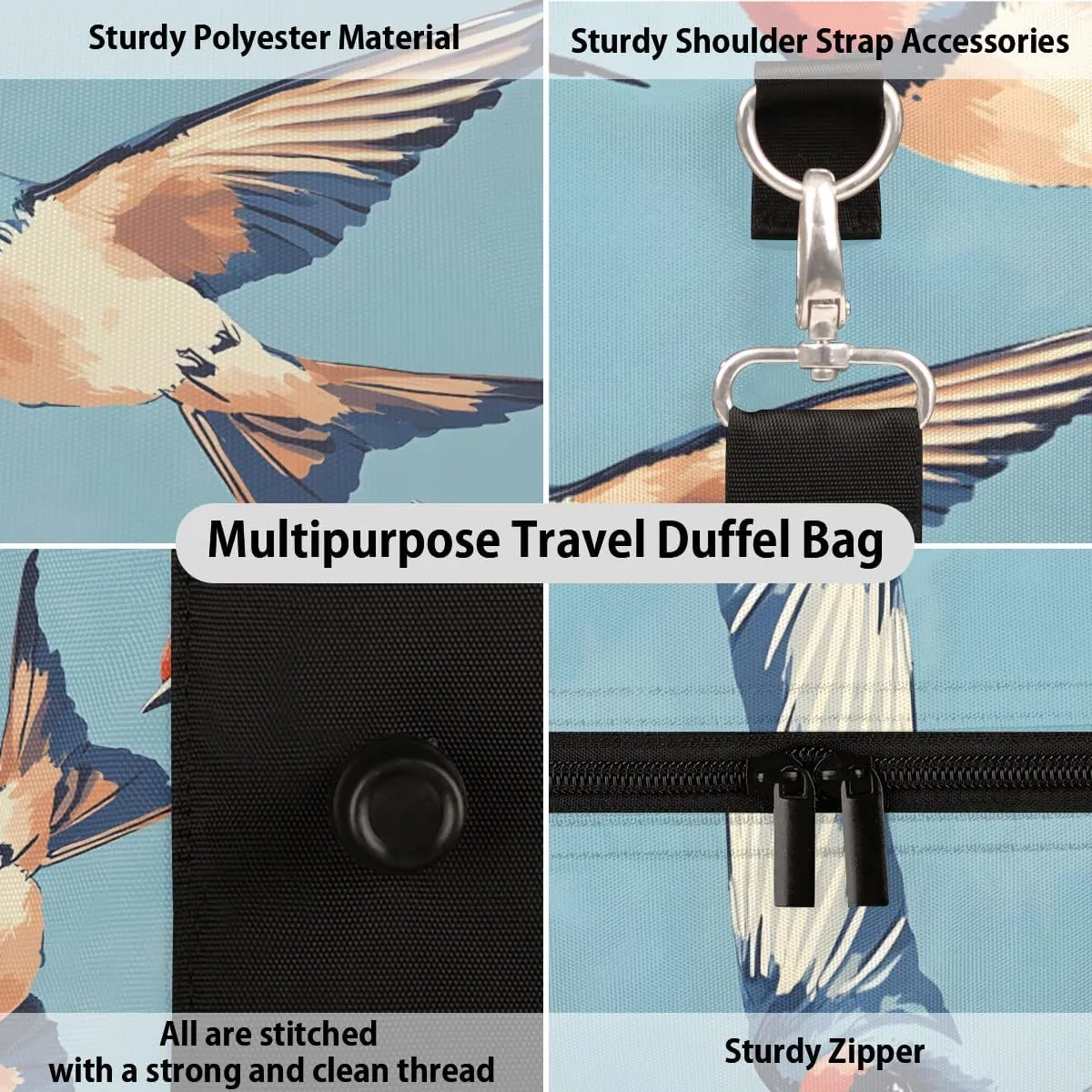 Rustic Birds Travel Duffle Bag for Women Men Gym Duffel Foldable Bag Waterproof Weekender Farmhouse Animal Duffle Tote