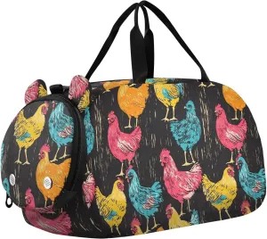 Rustic Colorful Hens Duffel Gym Bags with Shoes Compartment Lightweight Weekender Overnight Range Bag for Travel, Sports, Duffel, Weekender bolso para gym
