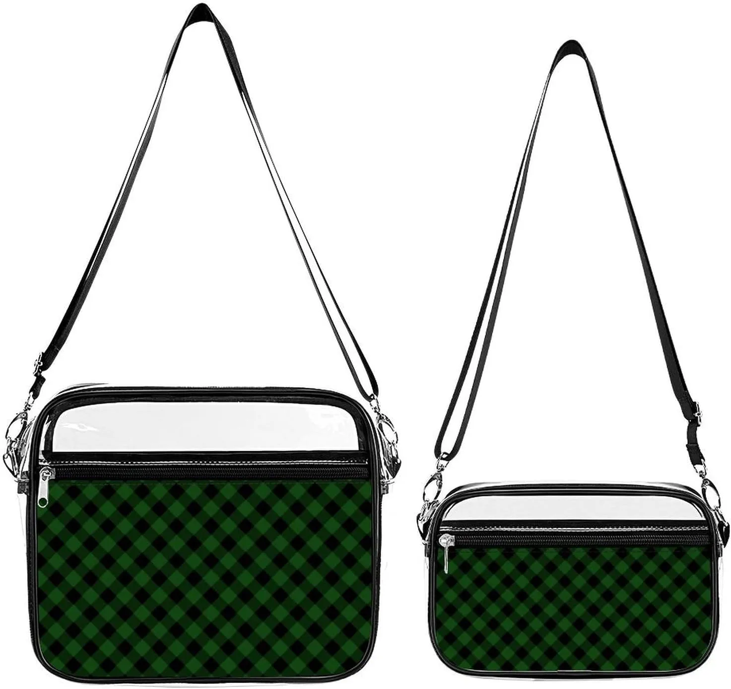 Rustic Green And Black Buffalo Plaid Transparent Cross Bag Two-piece Set