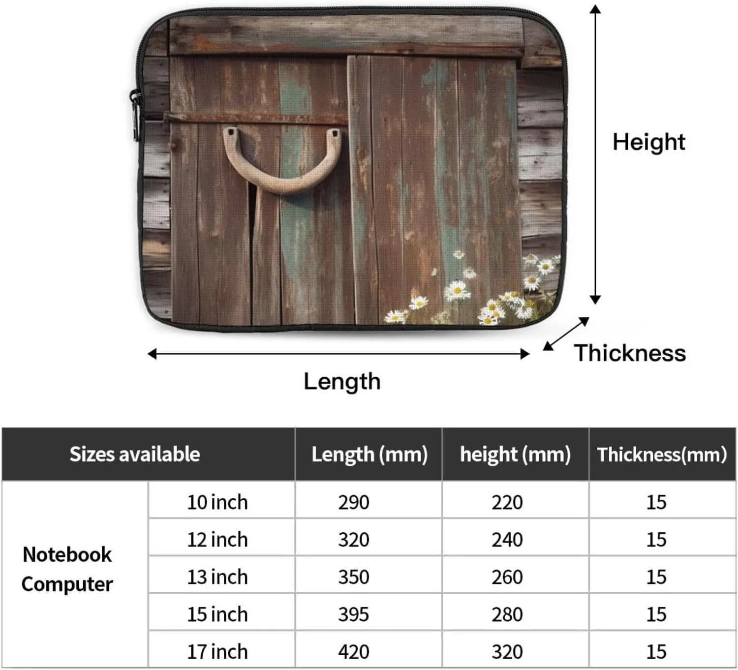 Rustic Horseshoe Barn Wooden Laptop Case 12 inch, Shockproof Protective Computer Sleeve Cover Water Resistant Laptop Bag Carrying Tablet Cover Briefcase Handbags Gifts for Men Women