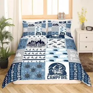 Rustic Modern Farmhouse Bedding Set King Teens Adult Camper Duvet Cover Happy Camping Car Comforter Cover for Kids Boys Girls Polar Bear Deer Animal Quilt Cover with 2 Pillow Cases Room Decor