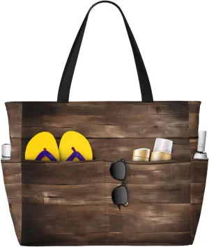Rustic Old Barn Wood Large Capacity Foldable Tote Bag Women Beach Tote Bag Handbag Gym Bag Travel Shopping Bag