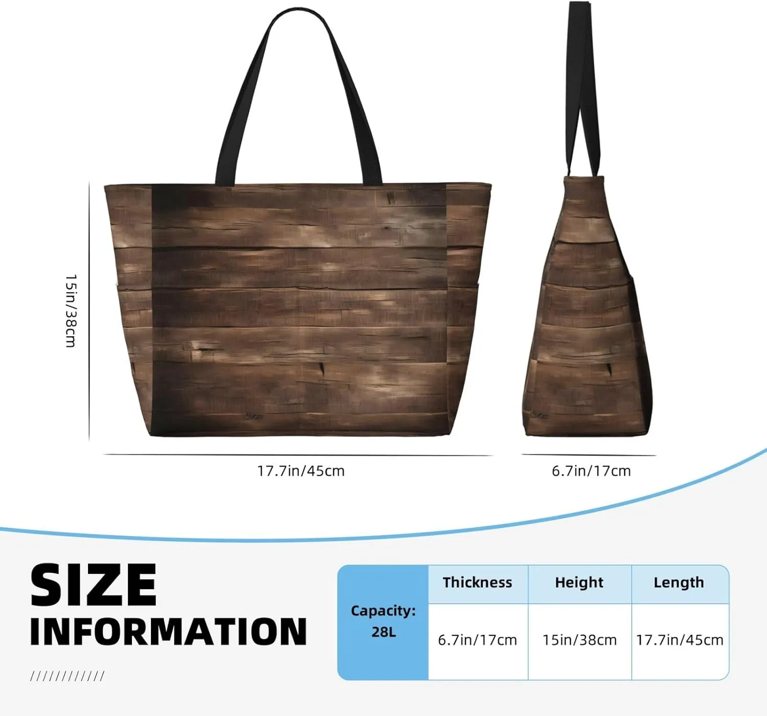 Rustic Old Barn Wood Large Capacity Foldable Tote Bag Women Beach Tote Bag Handbag Gym Bag Travel Shopping Bag