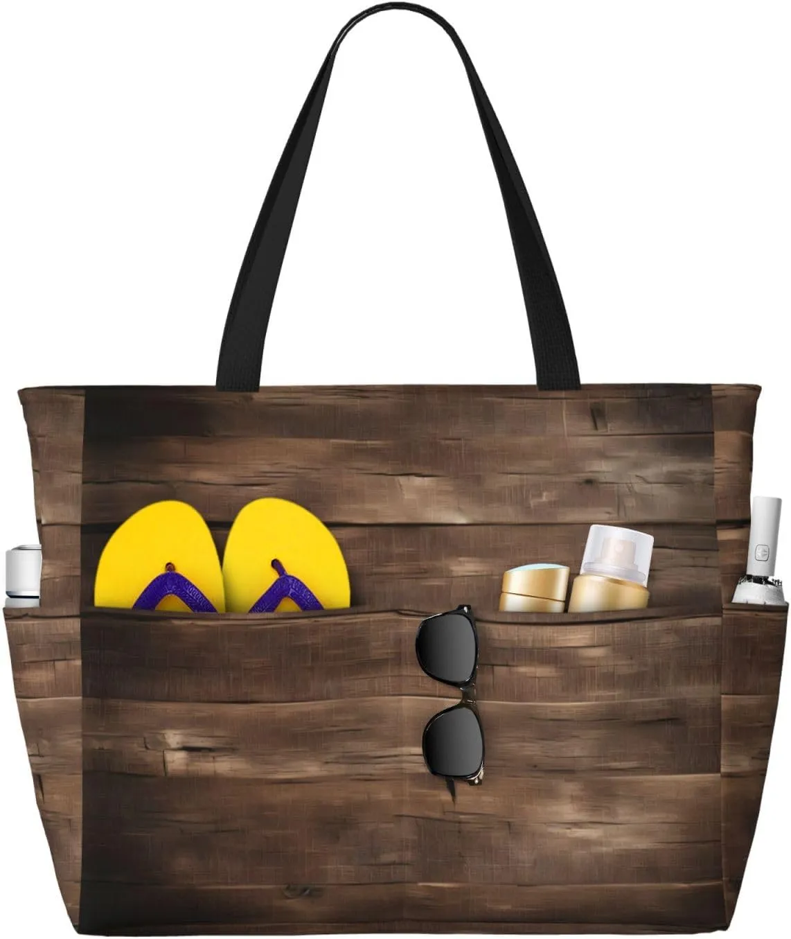 Rustic Old Barn Wood Large Capacity Foldable Tote Bag Women Beach Tote Bag Handbag Gym Bag Travel Shopping Bag