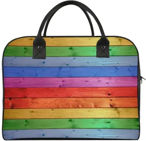 Rustic Old Barn Wood Rainbow Duffle Bag for Travel Crossbody Sports Tote Gym Bag Shoulder Weekender Overnight Bag