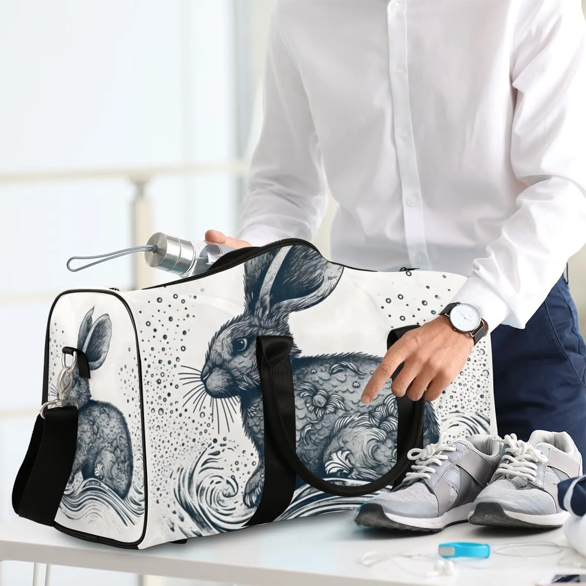Rustic Rabbit Travel Duffle Bag for Women Men Gym Duffel Foldable Bag Waterproof Weekender Nature Farm Duffle Tote
