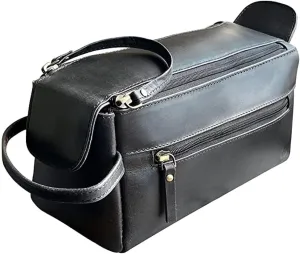 RUSTIC TOWN Buffalo Leather Toiletry Bag : Vintage Travel Shaving & Dopp Kit : for Toiletries, Cosmetics & More : Spacious Interior & Waterproof Lining : Compact, Fits Easily in Luggage