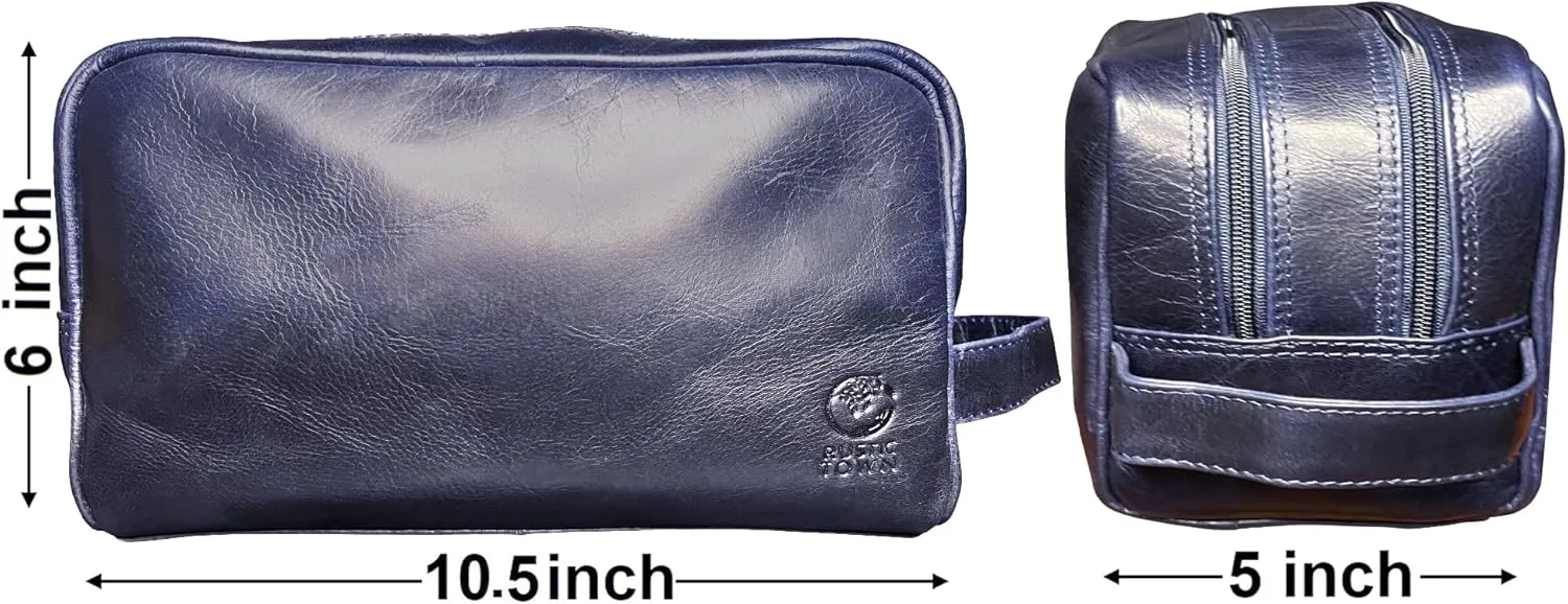 RUSTIC TOWN Leather Toiletry Bag for Men - Travel Shaving Dopp Kit - Bathroom Shower Toiletries Organizer - Leather Cosmetic Bag for Women (Oxford Blue)