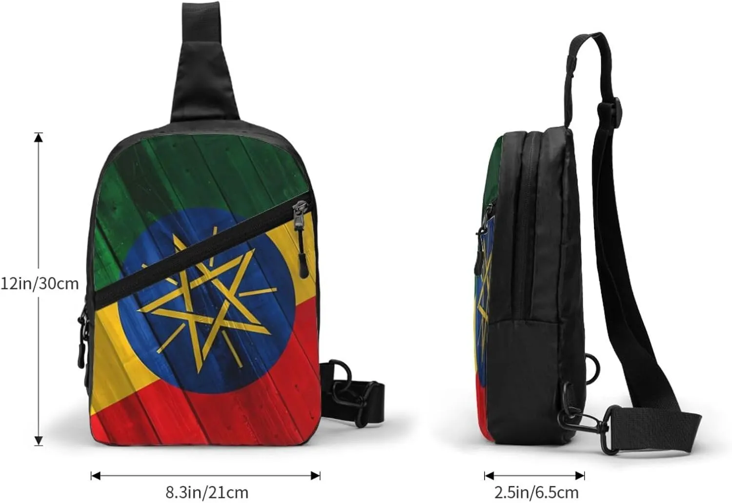Rustic Wood Ethiopia Flag Portable Crossbody Bag Foldable Sling Bags Sports Gym Chest Daypack Reusable Shoulder Backpack Casual Diagonally Rucksack Fanny Packs