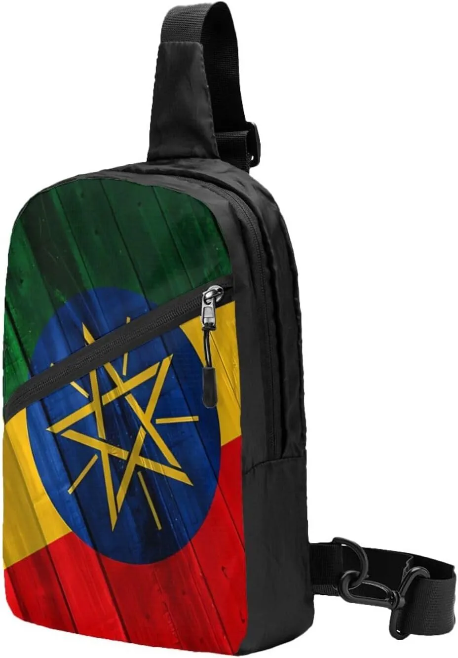 Rustic Wood Ethiopia Flag Portable Crossbody Bag Foldable Sling Bags Sports Gym Chest Daypack Reusable Shoulder Backpack Casual Diagonally Rucksack Fanny Packs